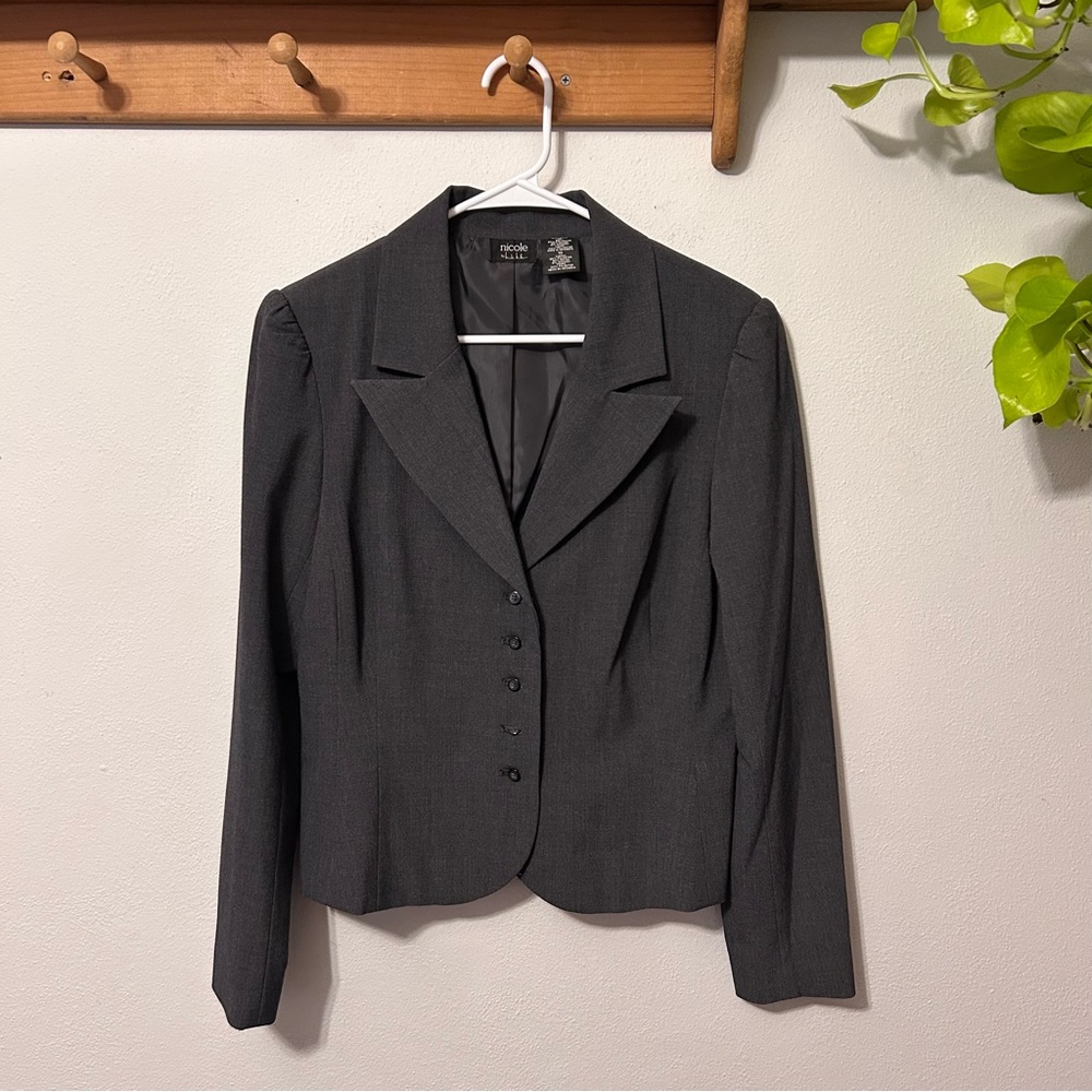 Nicole by Nicole Miller Women's Grey Blazer with Buttons Size 10 Petite